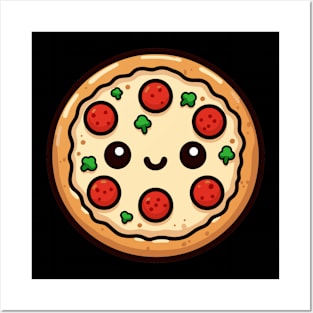 Cute Pepperoni Pizza in Kawaii Style | Design for Pizza Lovers | Pizza Party and Chill Posters and Art